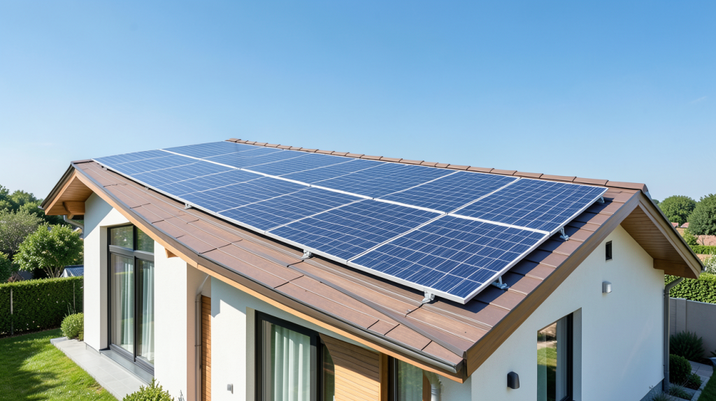 panneau solaire maison individuelle prix installé sur la toiture d'une maison moderne