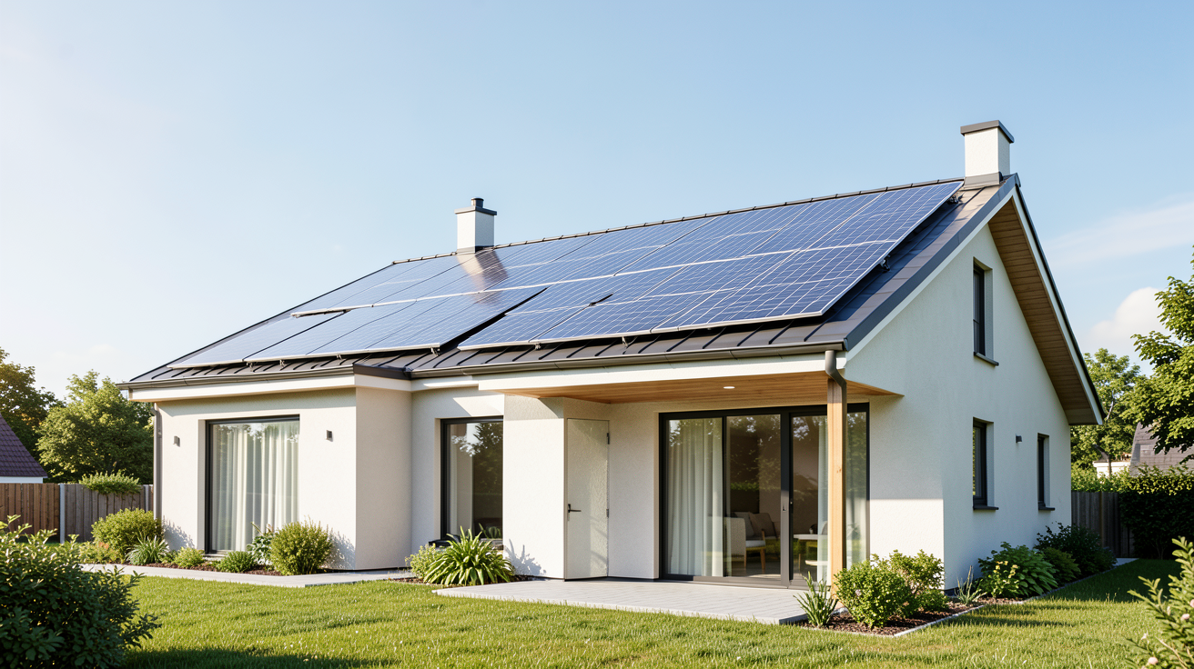panneau solaire maison individuelle installé sur le toit d'une habitation moderne