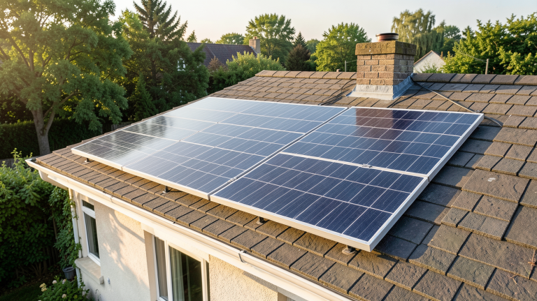 panneau solaire installé sur le toit d'une maison individuelle avec prix visible