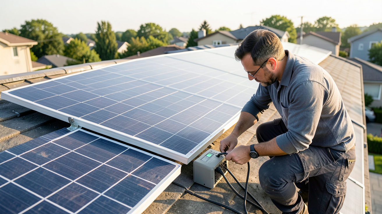 panneau solaire Manomano : installation et raccordement pas à pas sur un toit résidentiel