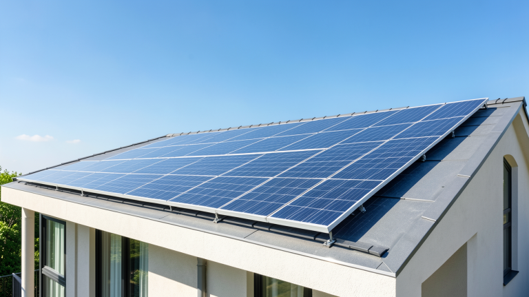 panneau solaire manomano installé sur le toit d'une maison moderne sous un soleil radieux