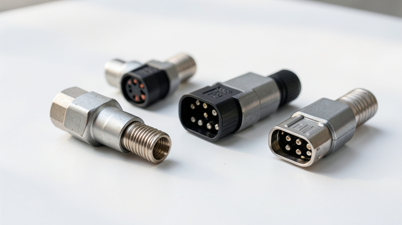 panneau solaire mc4 différents types de connecteurs MC4 alignés sur fond neutre