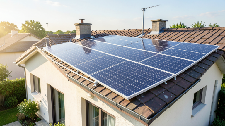 panneau solaire meilleur prix installé sur le toit d'une maison individuelle