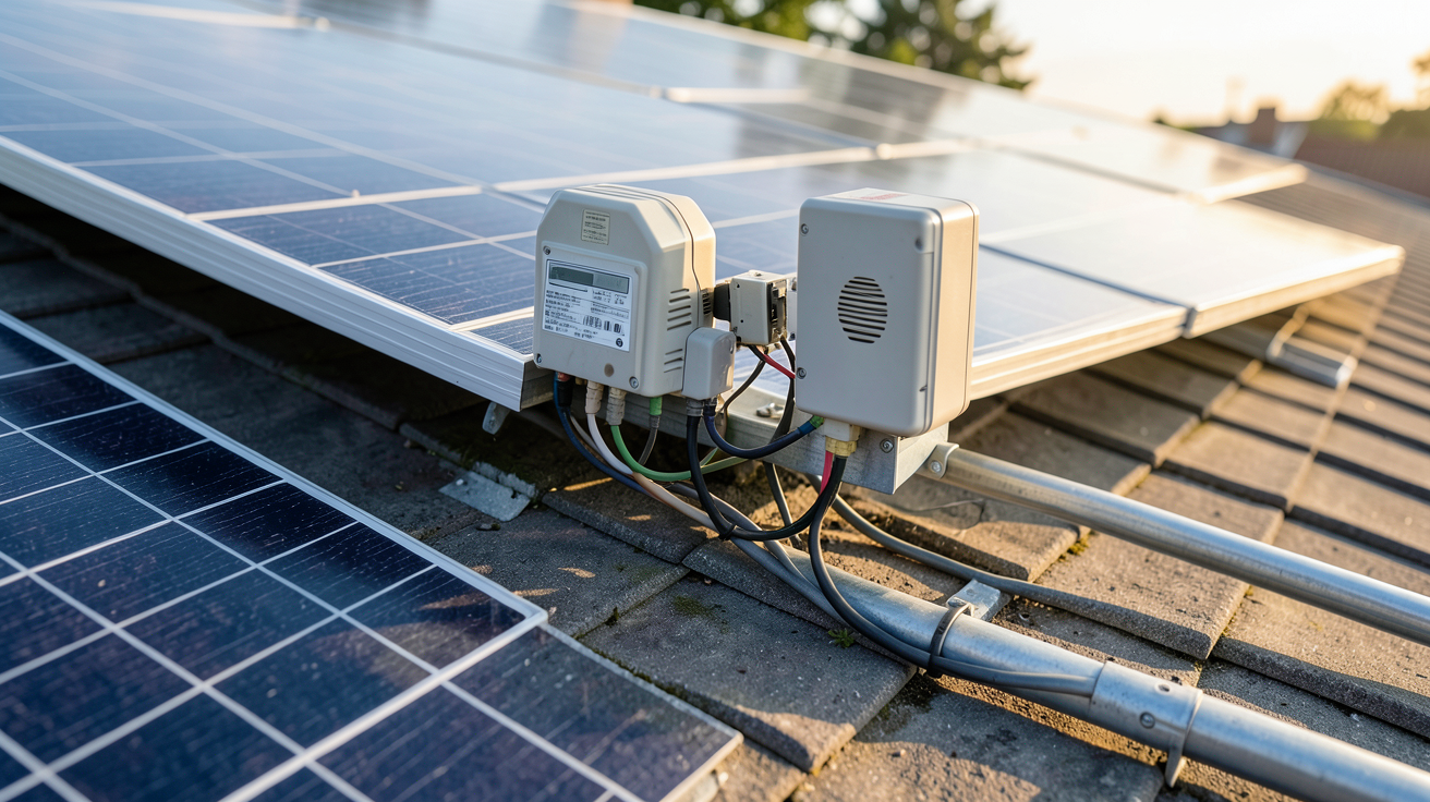 panneau solaire micro onduleur montrant le fonctionnement technique avec les connexions électriques visibles