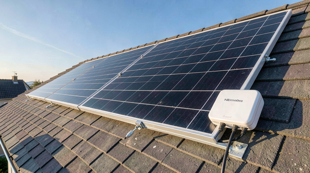 panneau solaire avec micro onduleur installé sur un toit de maison individuelle