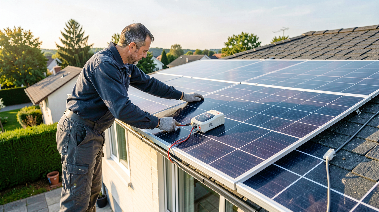 panneau solaire micro onduleur intégré installation sur toit de maison résidentielle