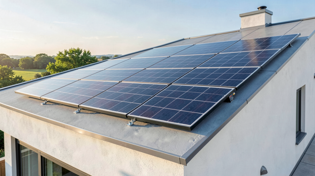 panneau solaire micro onduleur intégré installé sur le toit d'une maison moderne