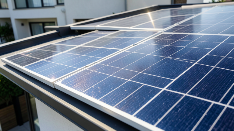 panneau solaire mixte installé sur une toiture résidentielle moderne sous un ciel dégagé