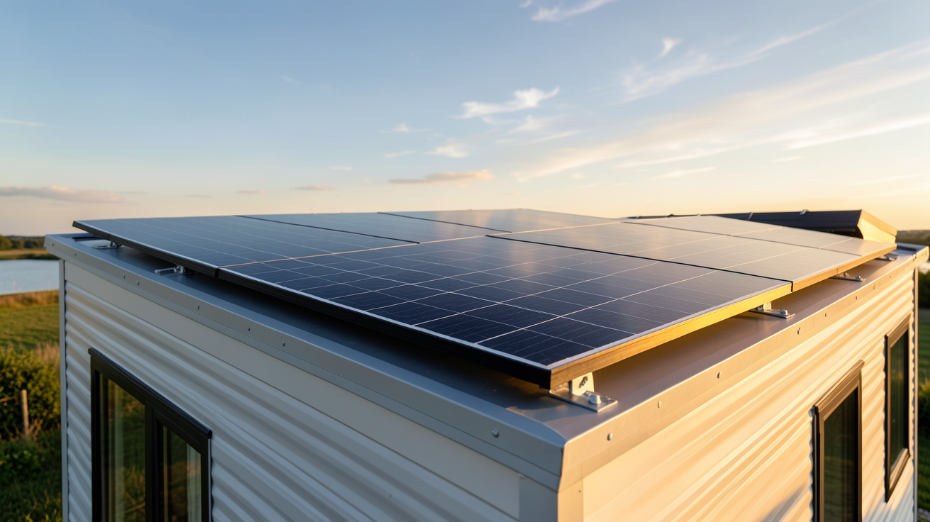 panneau solaire monocristallin installé sur le toit d'un mobil-home moderne