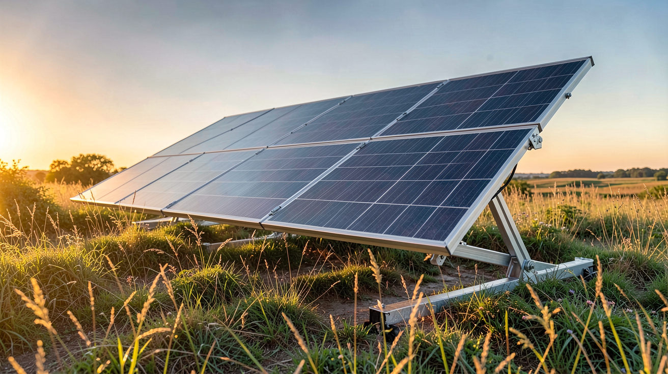 panneau solaire mobile déployé en pleine nature lors d'une aventure en camping