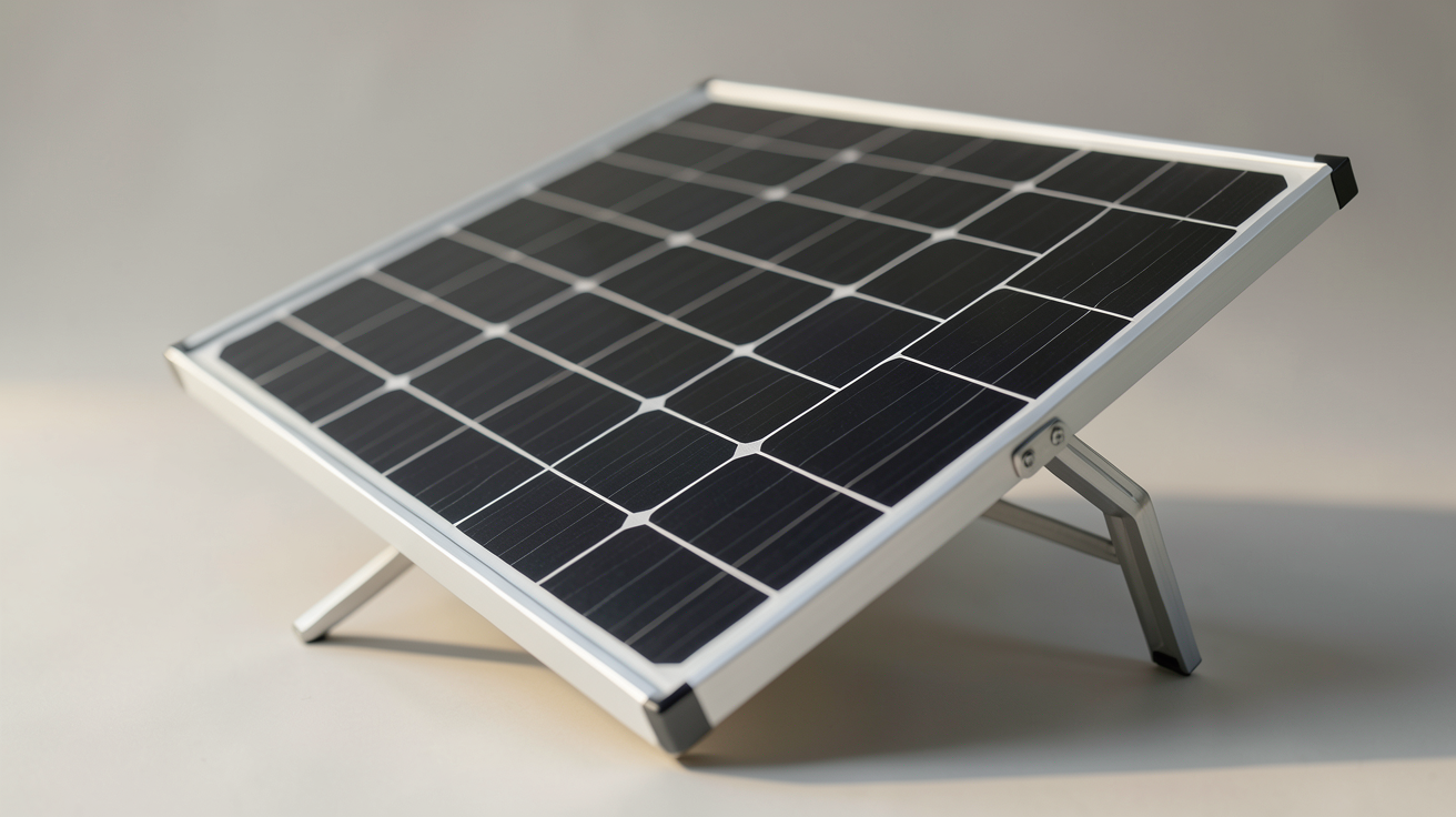 panneau solaire monocristallin 300W posé sur un support incliné avec cellules photovoltaïques noires et cadre en aluminium anodisé