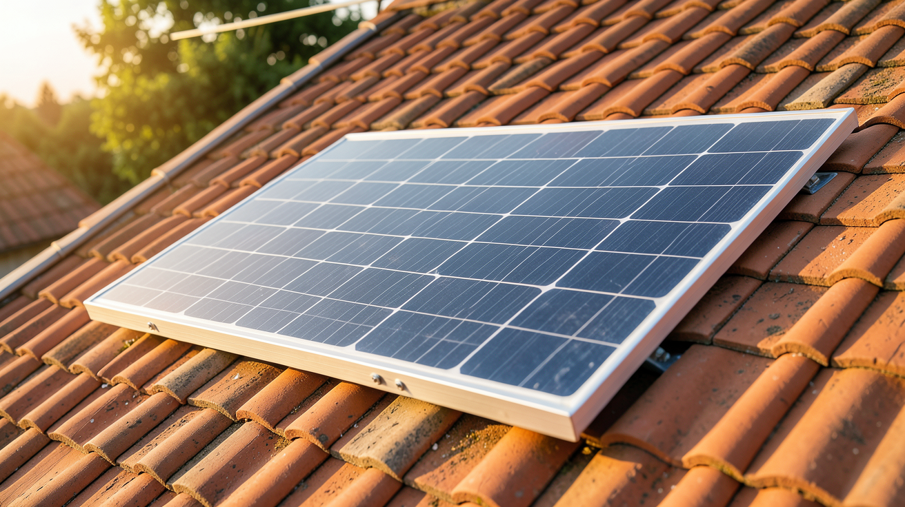 panneau solaire monocristallin 300W installé sur un toit en tuiles rouges
