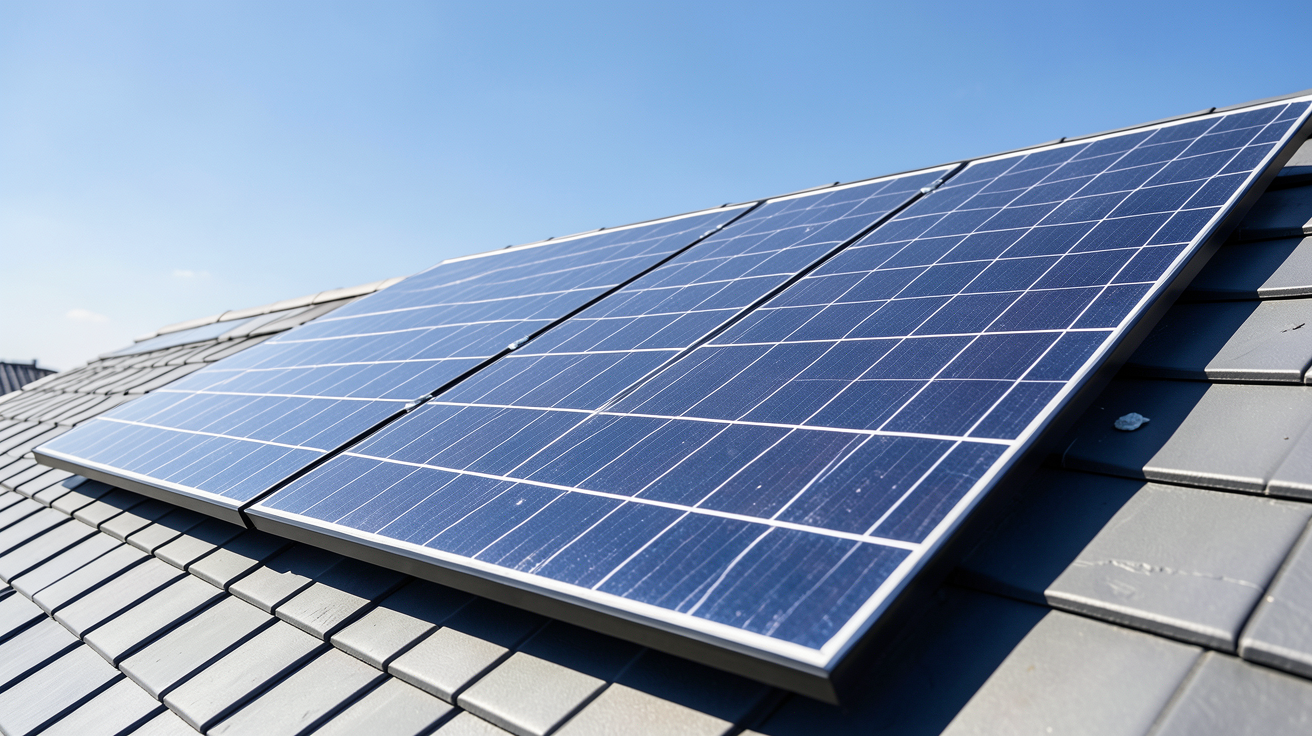panneau solaire monocristallin 400W installé sur un toit avec un ciel dégagé illustrant son rendement et performance