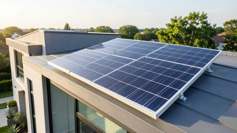 panneau solaire monocristallin 500W installé sur le toit d'une maison moderne