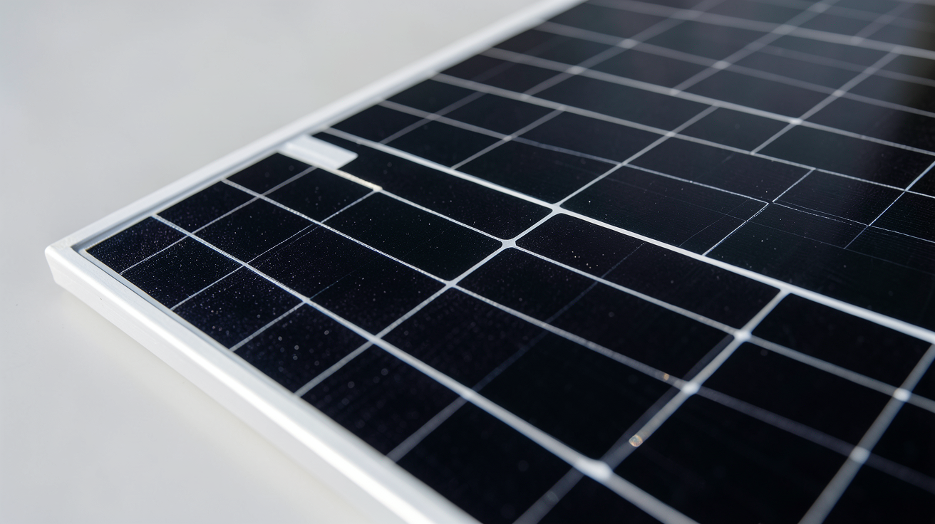 panneau solaire monocristallin montrant les cellules photovoltaïques noires en détail