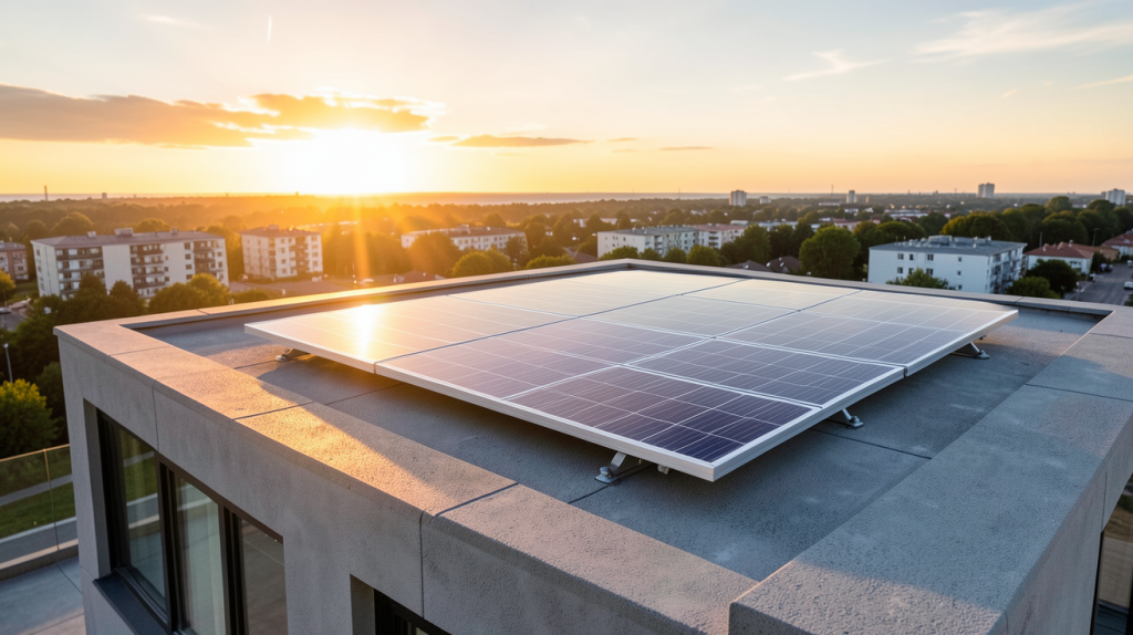 panneau solaire motorisé installé sur le toit d'une maison contemporaine