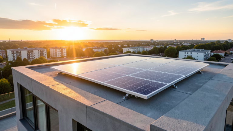 panneau solaire motorisé installé sur le toit d'une maison contemporaine