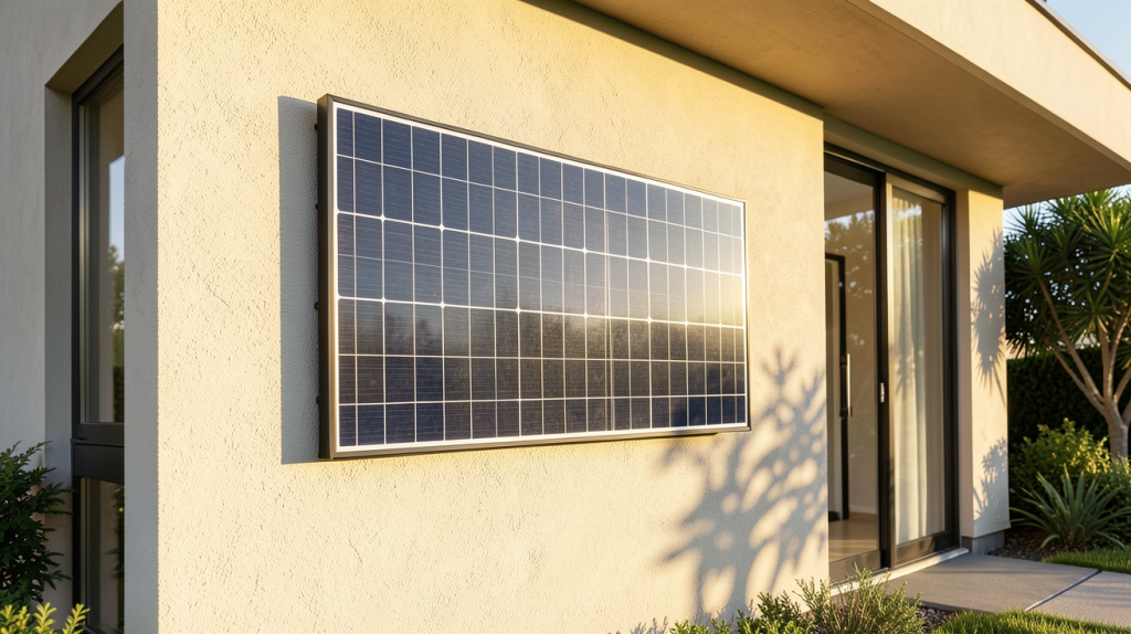 panneau solaire mural installé sur le mur extérieur d'une habitation moderne
