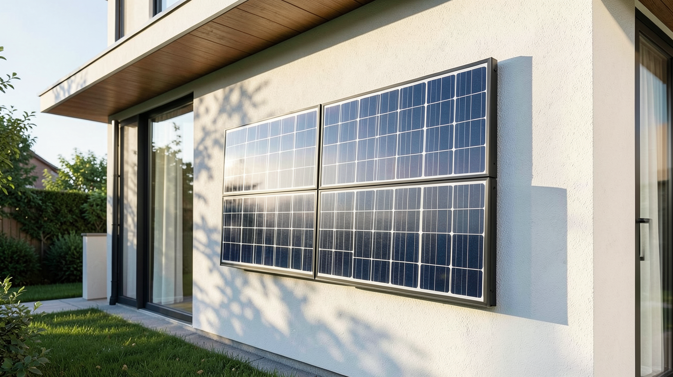 panneau solaire mural installé sur la façade d'une maison contemporaine