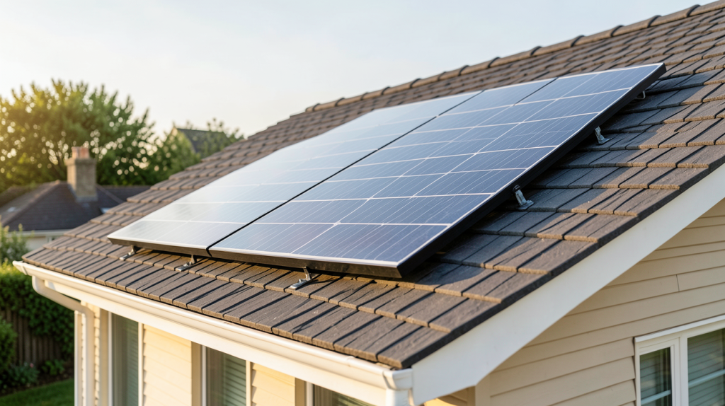 panneau solaire non déclaré installé de manière discrète sur le toit d'une maison résidentielle
