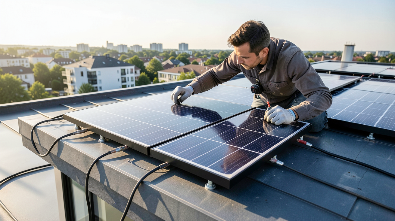 panneau solaire nouvelle génération 2022 lors des étapes clés d'un projet d'installation sur un toit résidentiel