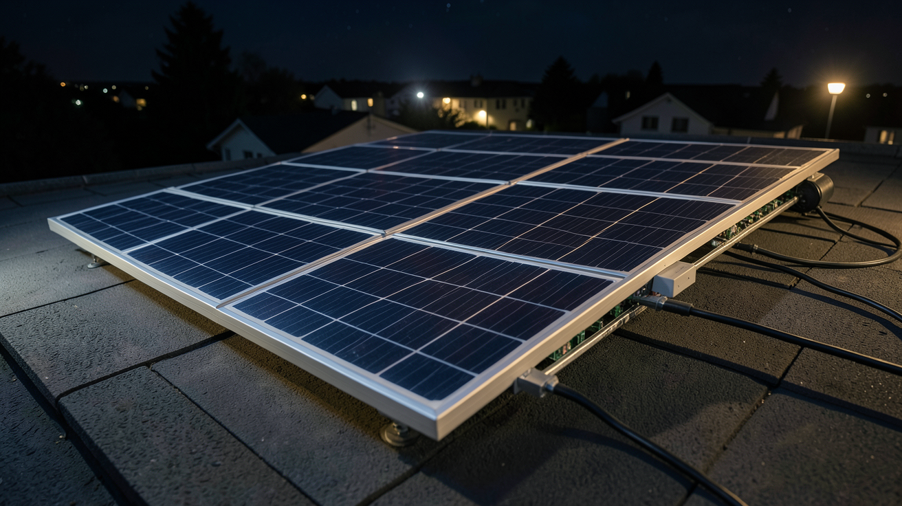 panneau solaire nuit équipé de cellules thermoradiatives installé sur un toit résidentiel