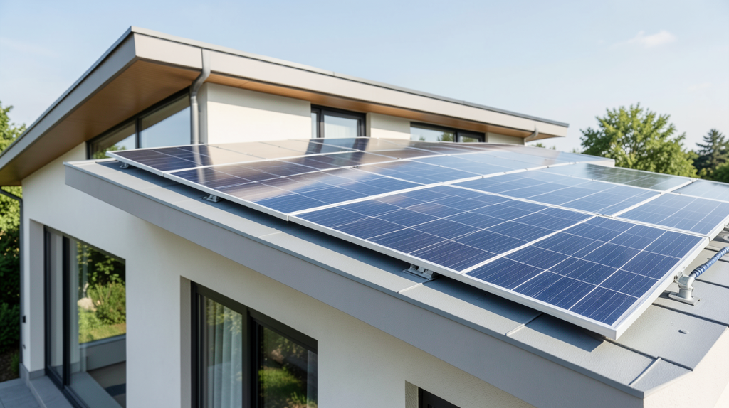 panneau solaire onduleur installé sur un toit résidentiel captant l'énergie solaire
