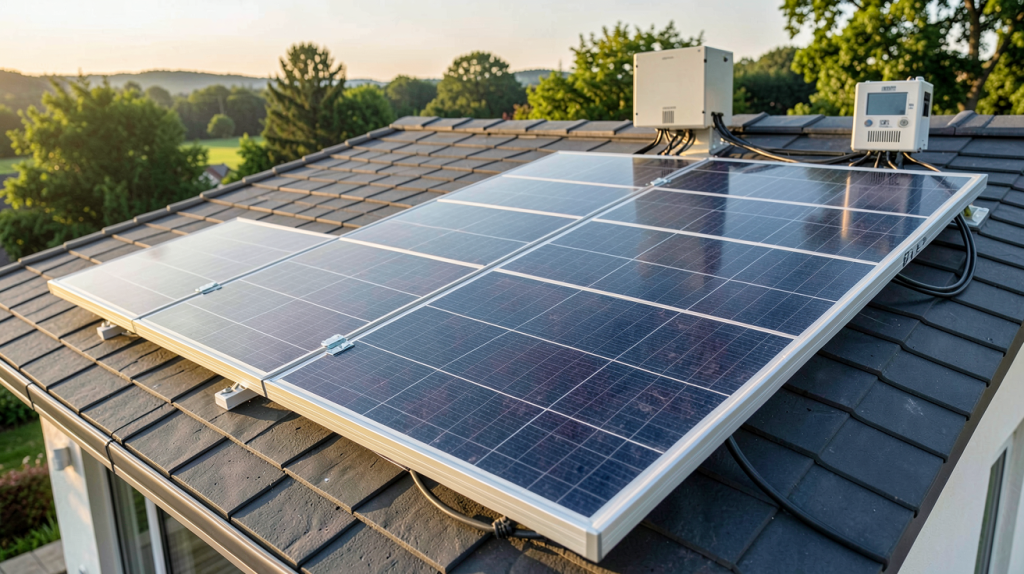 panneau solaire onduleur intégré installé sur le toit d'une maison écologique