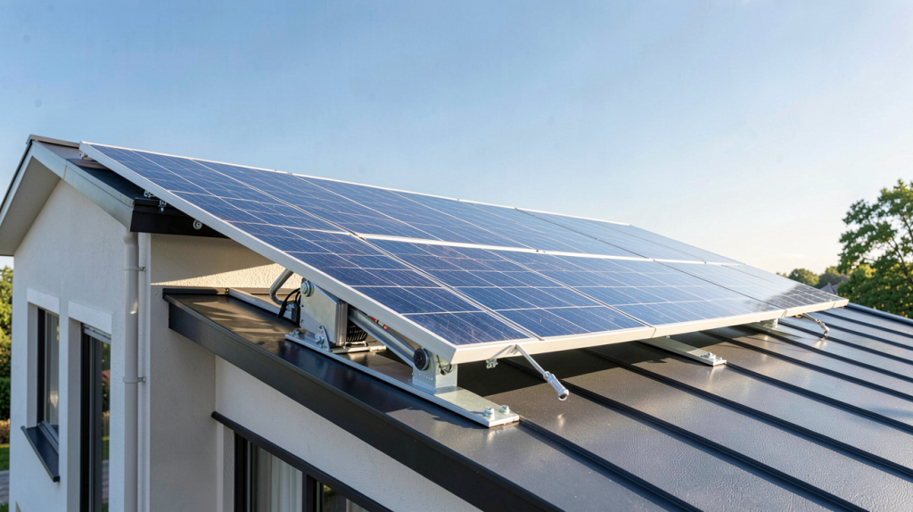 panneau solaire orientable automatique installé sur le toit d'une maison moderne