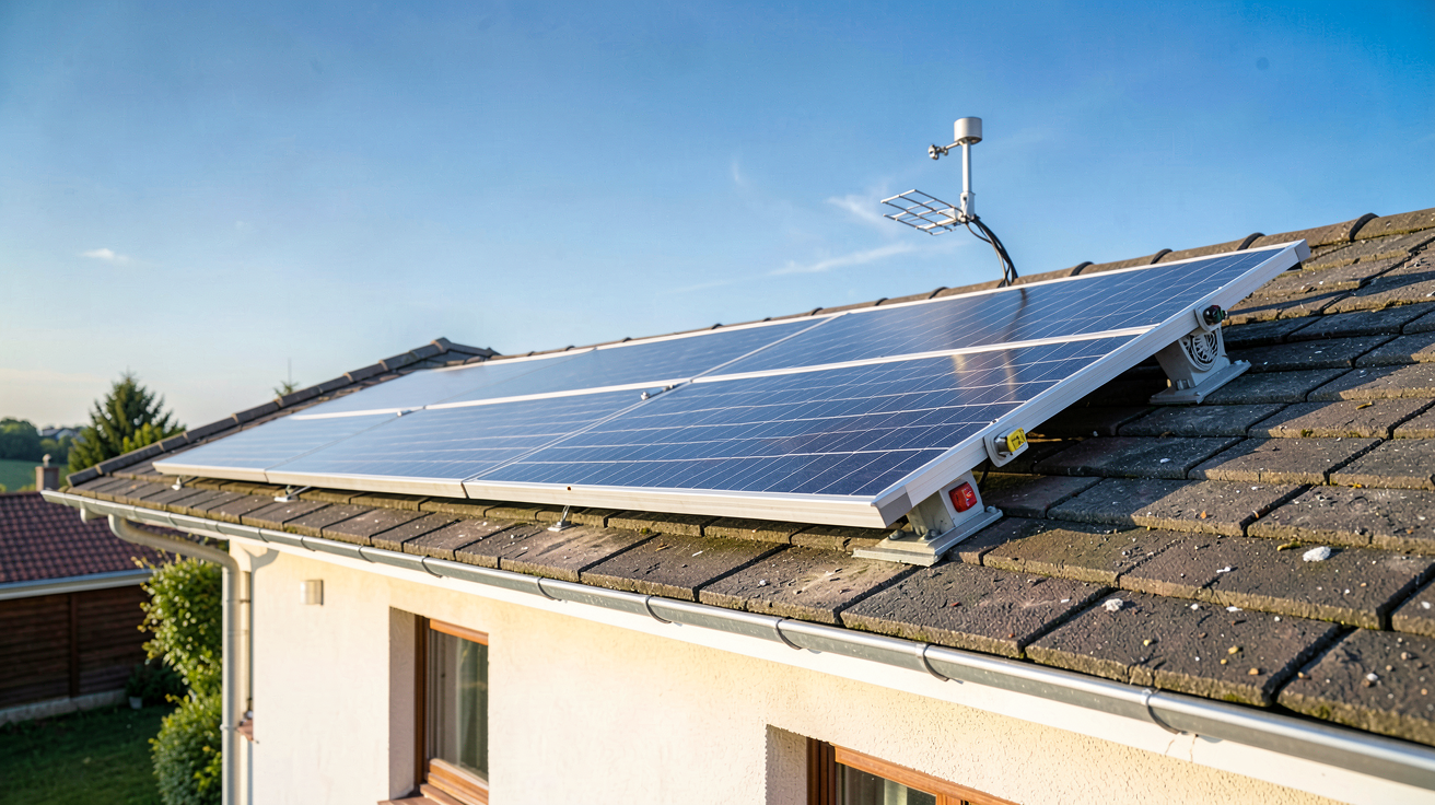 panneau solaire orientable automatique installé sur le toit d'une maison individuelle