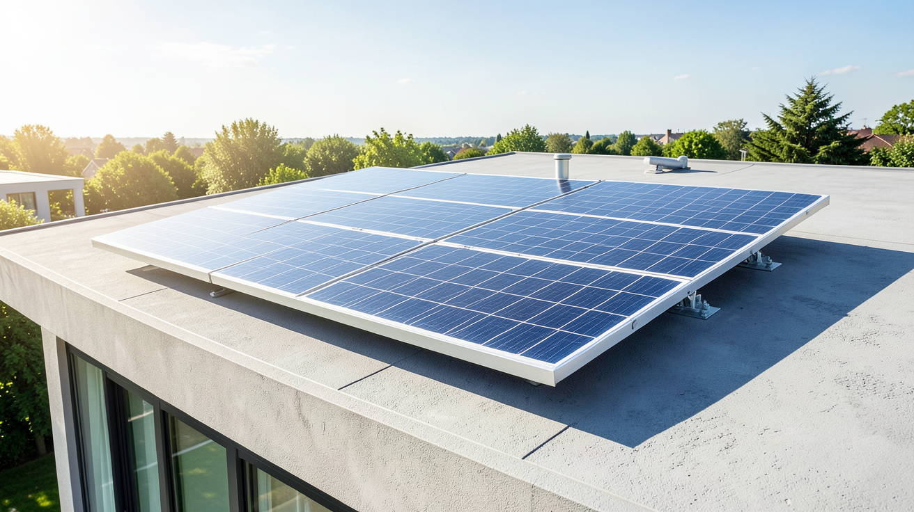 panneau solaire orientable motorisé installé sur le toit d'une maison contemporaine