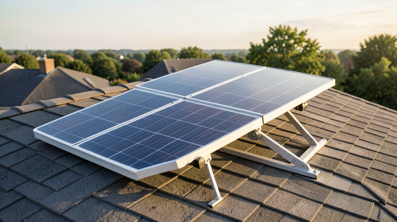 panneau solaire orientable motorisé installé sur un toit avec système de suivi solaire visible