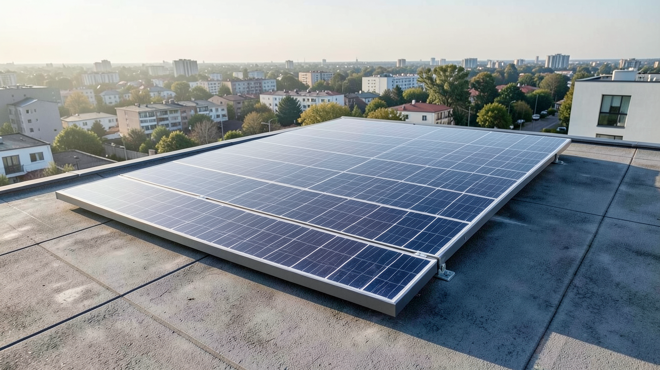 panneau solaire orienté nord installé sur un toit plat pour optimiser la production énergétique