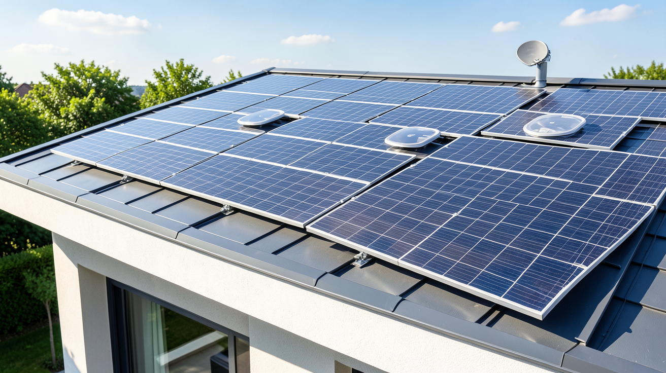 panneau solaire ou panneau photovoltaique illustrant les types thermique et photovoltaïque sur une toiture