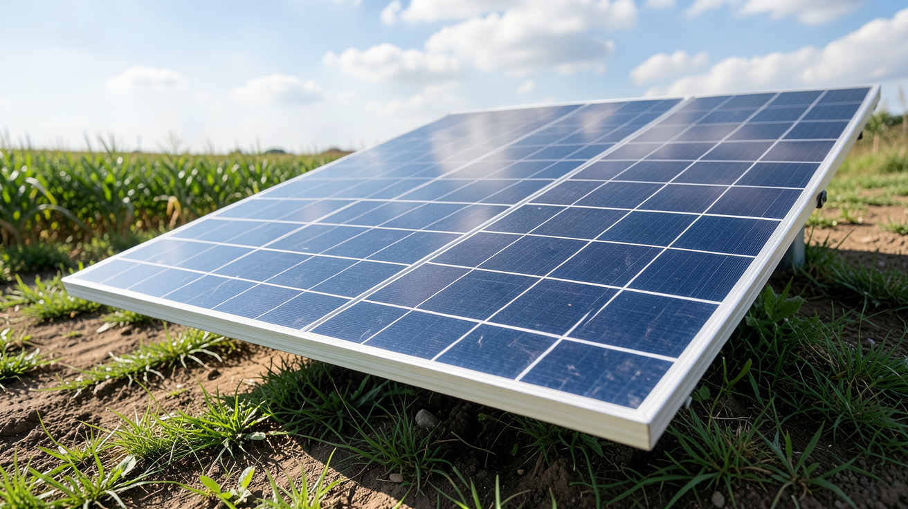 panneau solaire ou panneau photovoltaique photographié en situation réelle, illustration de l'article