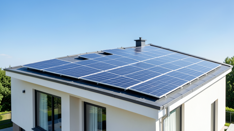 panneau solaire particulier installé sur le toit d'une maison individuelle moderne