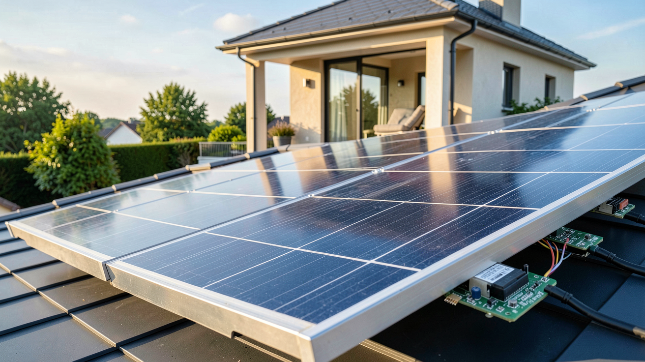 panneau solaire pas cher installé sur un toit de maison en France pour un achat en ligne