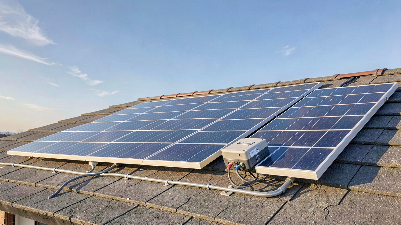 panneau solaire pas cher faisant partie d'un kit solaire économique installé sur un toit de maison