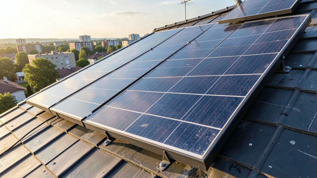 panneau solaire PERC 210W installé sur le toit d'une maison résidentielle