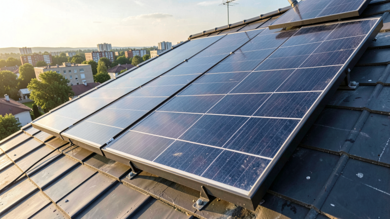 panneau solaire PERC 210W installé sur le toit d'une maison résidentielle