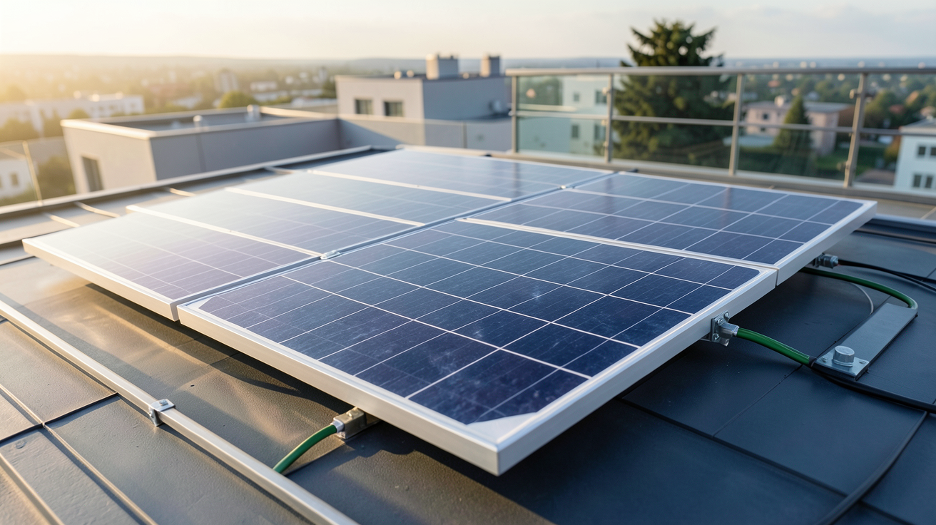 panneau solaire perovskite de haute technologie installé sur un toit moderne