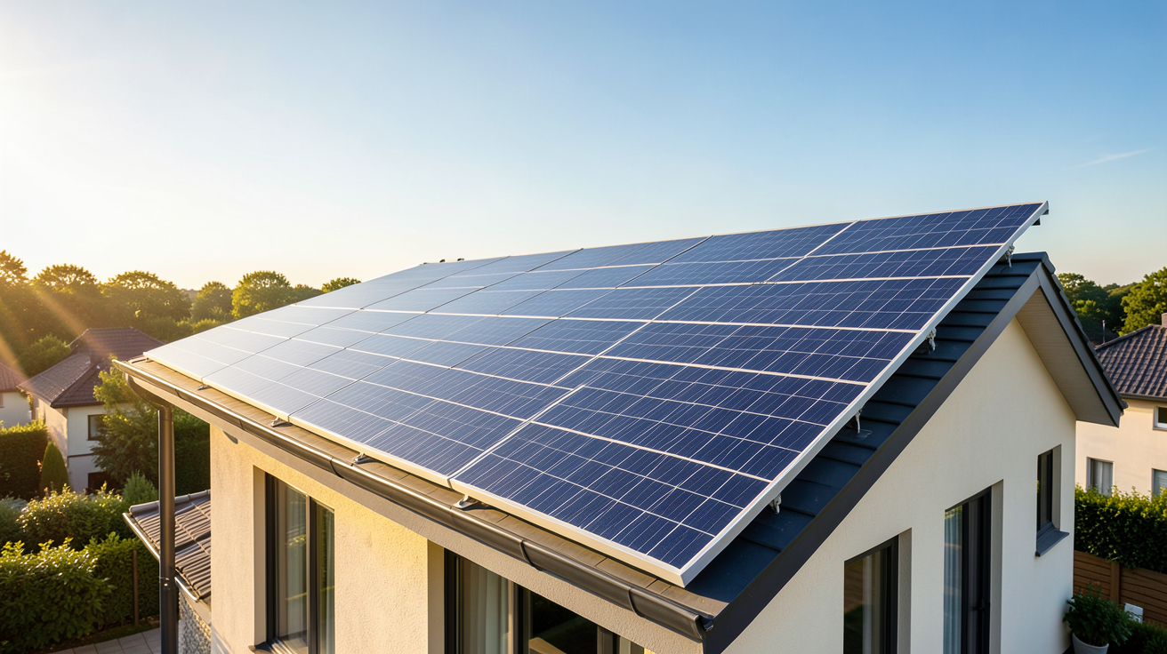 panneau solaire photovoltaïque installé sur le toit d'une maison moderne