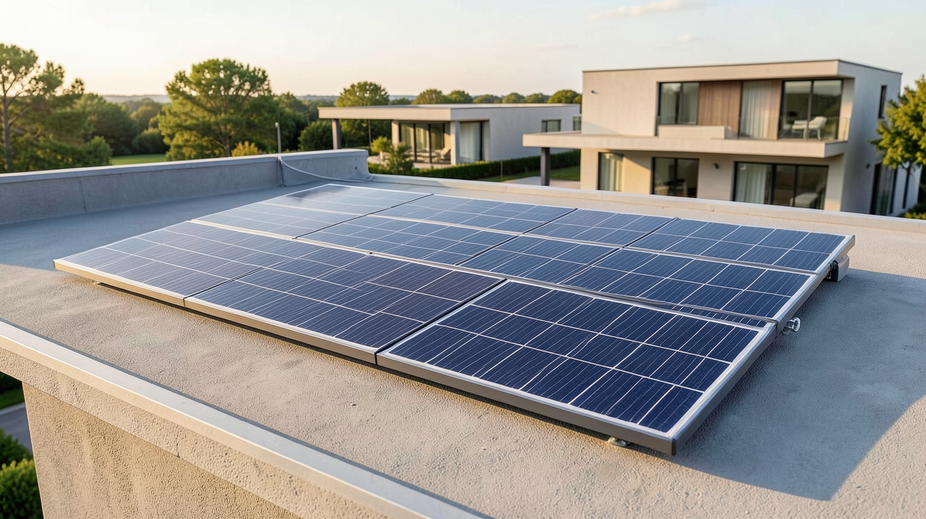 panneau solaire photovoltaïque à couche mince de type CIGS installé sur un toit plat