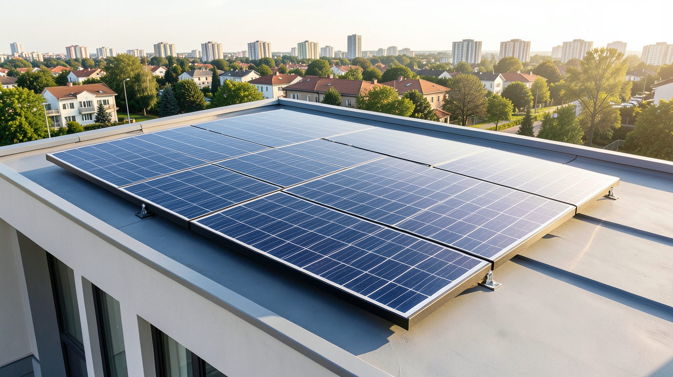 panneau solaire photovoltaïque et thermique hybride PV-T installé sur le toit d'une maison moderne