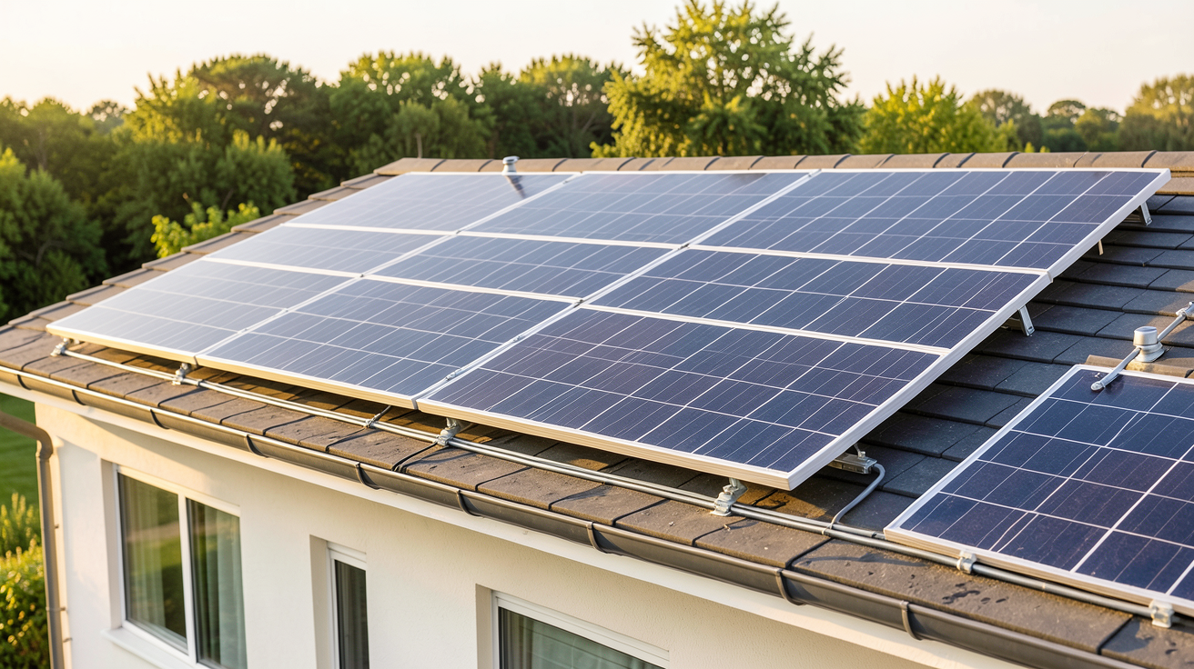 panneau solaire photovoltaïque et thermique installé sur le toit d'une maison individuelle
