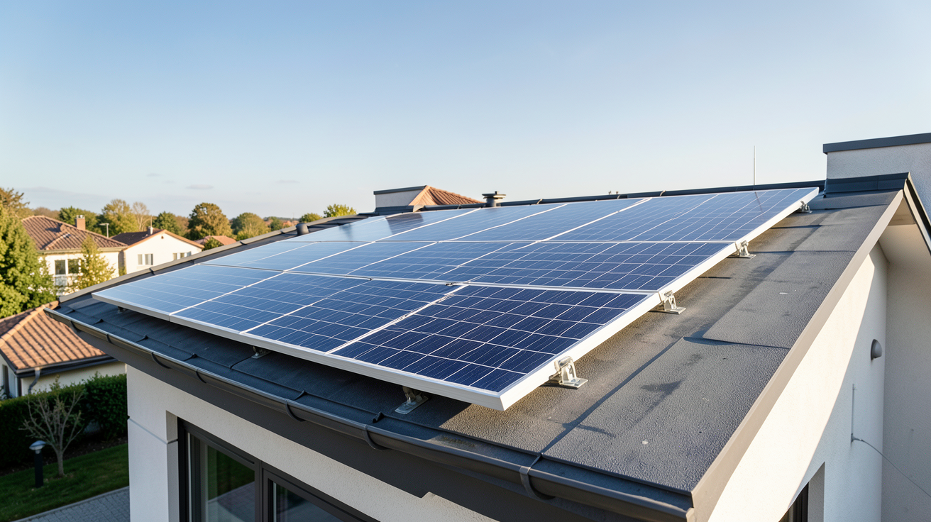 panneau solaire photovoltaïque et thermique installé sur le toit d'une maison moderne