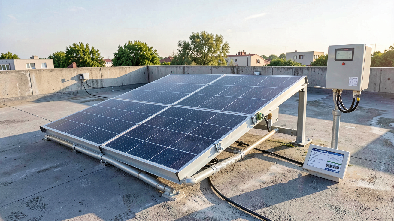 panneau solaire piscine 30m3 posé sur un toit avec relevé de facture d'électricité pour analyse de coût
