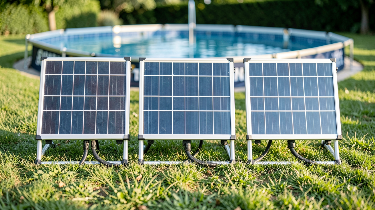 panneau solaire piscine Intex présentant trois types de panneaux solaires pour piscines Intex