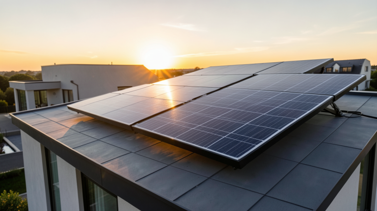 panneau solaire pivotant installé sur un toit de maison moderne avec système de suivi automatique