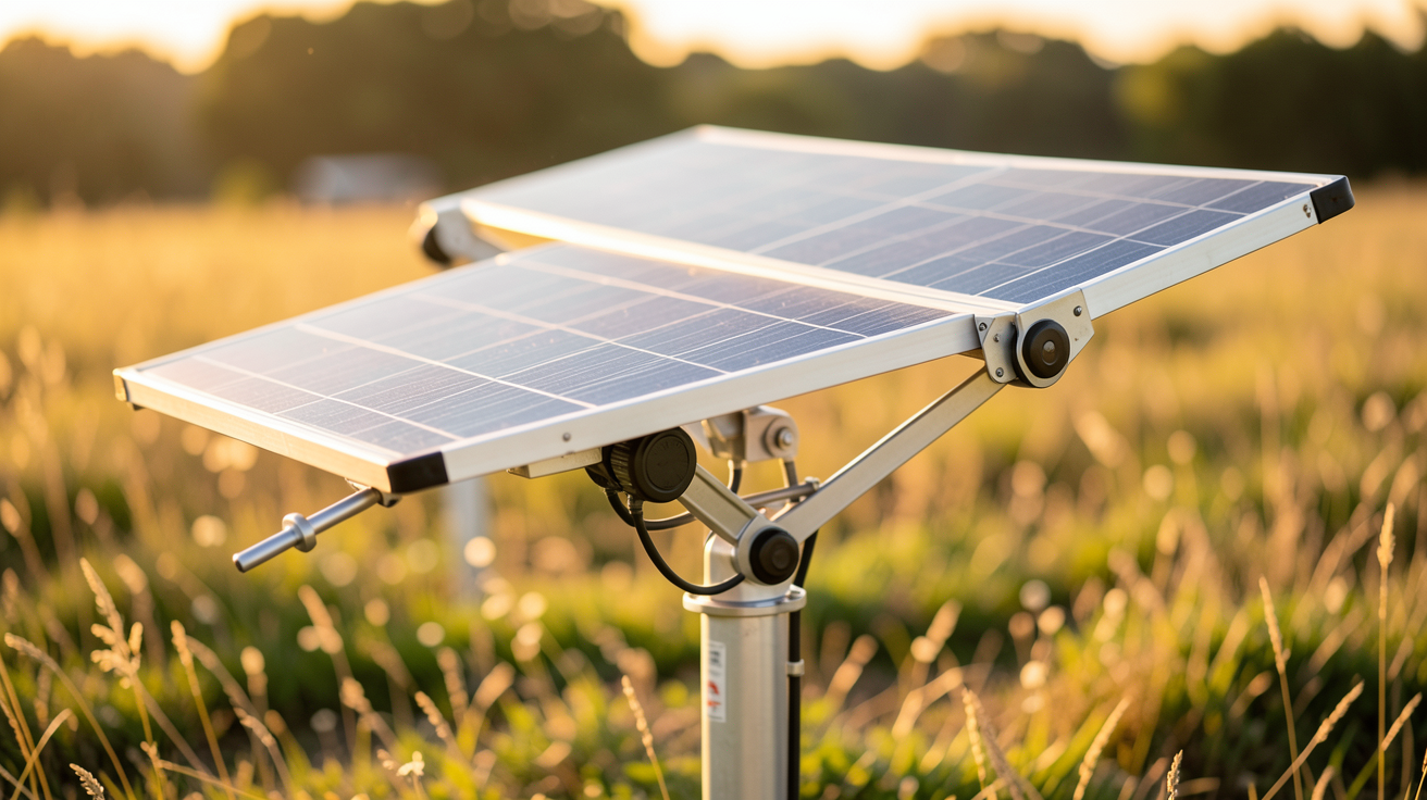 panneau solaire pivotant avec un système de tracker à deux axes installé dans un champ ensoleillé